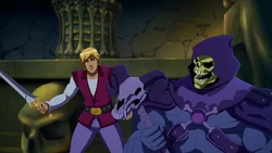 Skeletor fighting alongside Prince Adam.