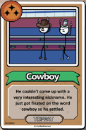 Cowboy He couldn't come up with a very interesting nickname. He just got fixated on the word cowboy so he settled. ------------TOPPAT------------