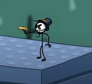 Jaques Kensington with a golden M1911 Pistol.