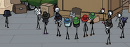 The Magician, along with the other Toppats, gets distracted and finds amusement with the Topbot during the Remote Toppat option