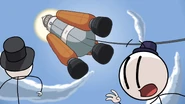 Henry and Paddy freaking out after the rocket runs out of fuel and falls back onto the launch site (Do Nothing fail).