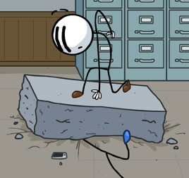 Blue-shoed Wall employee