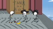 Ben and Norbert react to the Banana Bomb with confusion.