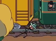 Mr Teal surprised by the inflatable raft