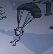 Henry using a parachute to bail out of the The Wall Truck (vehicle)