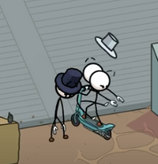 Sal gets hit by the scooter with his Hat falling off