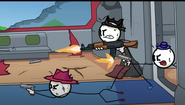 Hambag, Mac, and Bluberry opening fire on Henry