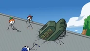 Henry being crushed by a tank