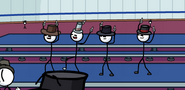 The Magician along with Cowboy, Ciggy, and Tommy performing the Conga Dance