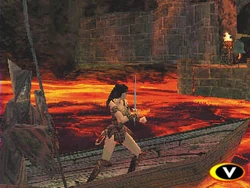 Xena on Charon's boat