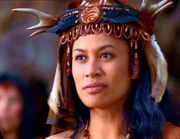 Marga introduces herself to Xena, Gabrielle and Eve.
