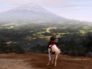 Gabrielle riding towards Mount Fuji