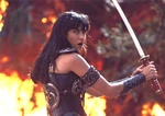 Xena fights Yodoshi with the Katana atop Mount Fuji (XWP: "A Friend in Need Part II")