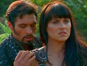 The newly godly Ares and Xena share a moment