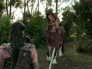 Dagnine's monstrous centaur form about to fight Xena.
