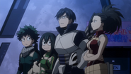 Izuku, Tsuyu, Tenya and Momo watch