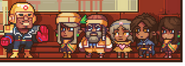 A group of Rauelians. Far to the left is King Baku with the girl in the middle being Sari