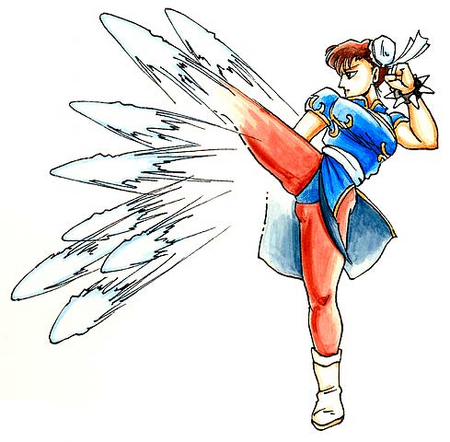 Street Fighter II Chun-Li-lightning kick-artwork