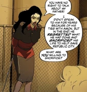 Azami in the comics, angry about her father being brought up.