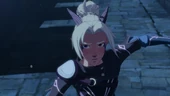 Rayla looking up and seeing Runaan coming at her.