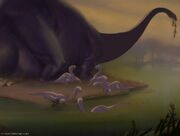 A mother Diplodocus and her babies