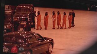 Tracy,Hiro,male fugitive(or Flint Gordon),female fugitive 2 and Sparrow being led