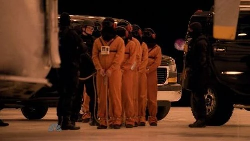 A row of prisoners rigged
