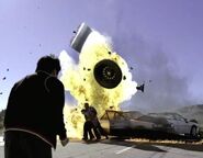 Hiro stops time to save D.L. Hawkins and an unnamed passenger from a car explosion. (Nothing to Hide)