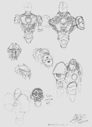 Early Concept art of Furno and Bulk's helmets, including a Hero Core and body design for the sets