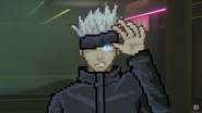 Gojo lifting his blindfold.