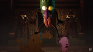 Courage and Scooby-Doo noticing the monster.