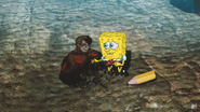 SpongeBob and Super Friends Aquaman smiling at each other.