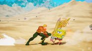 SpongeBob's Magic Pencil and Super Friends Aquaman's Trident of Neptune clashing.