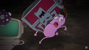 Courage getting hit by the Chest of Demons and losing the Dark Matter Meteor.