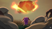 Courage staring at Scooby-Doo's giant fist coming towards him.
