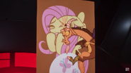 Discord upset at Fluttershy being turned into a banner.