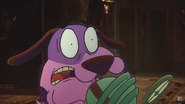 Courage shocked at what happened to Scooby-Doo.
