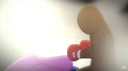 Courage's thumb being knocked out.