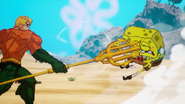 SpongeBob being stabbed by the Trident of Neptune.