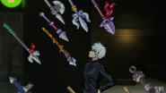 Gojo noticing weapons being thrown at him.