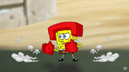 SpongeBob in his karate gear.
