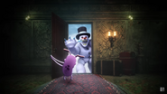 Courage opening a door that leads to Bad Mr. Frosty.