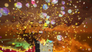 Discord's blown-up head after Bill bursts out of it.