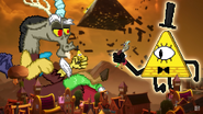 Discord and Bill fighting using action figures of themselves.