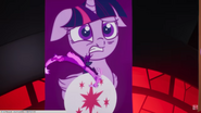 Discord flying through the banner of Twilight Sparkle.
