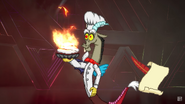 Discord lighting a cream pie on fire while telepathically talking to Bill.