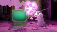 Courage using the Dark Matter Meteor to lift the God Bone above Scooby-Doo.