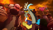 Discord getting ready to throw the giant desserts at Bill.