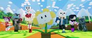 Sans running with Flowey and the other characters