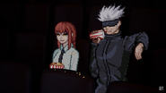 Gojo taking a sip of his drink.
